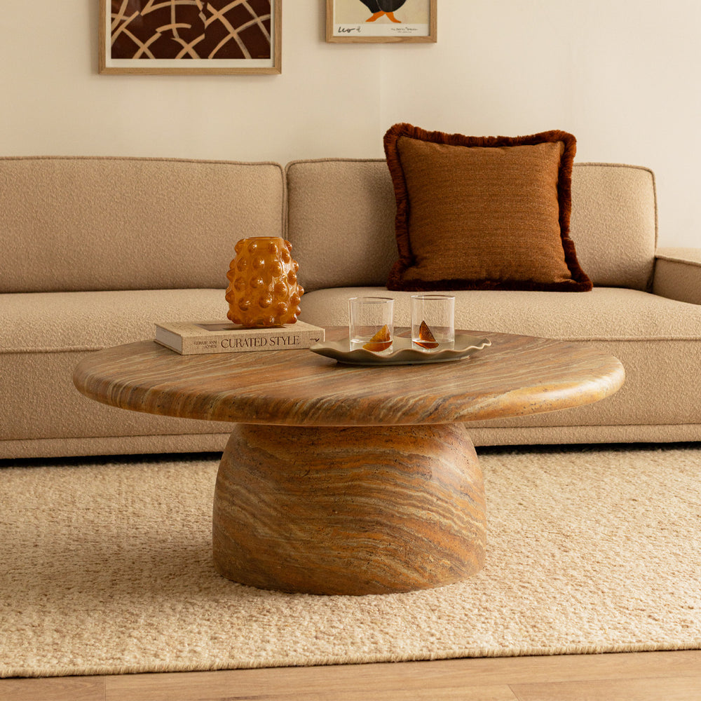 Santino Round Coffee Table (Terracotta Travertine, 100cm)