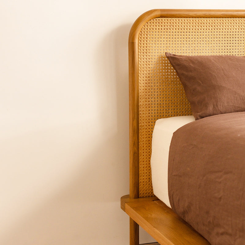 Norah Rattan Queen Bed (Oak)