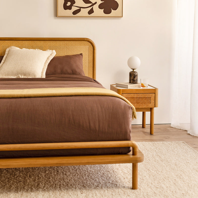 Norah Rattan Queen Bed (Oak)