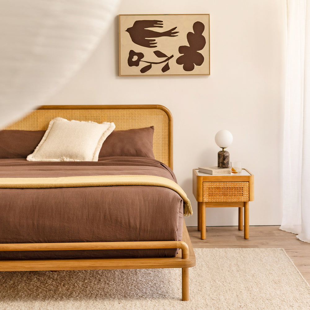 Norah Rattan Queen Bed (Oak)