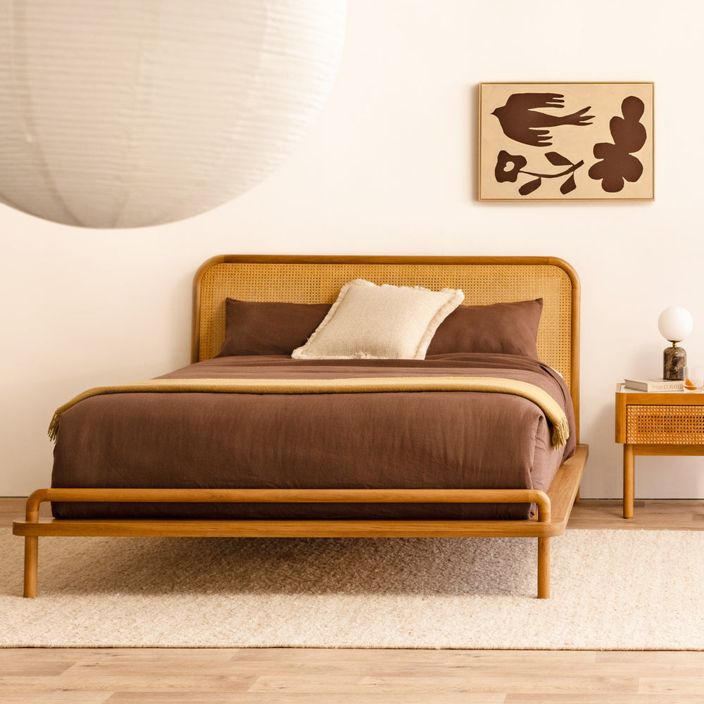 Norah Rattan Queen Bed (Oak)