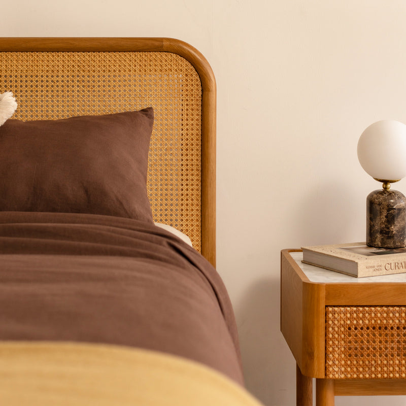Norah Marble Rattan Bedside Table