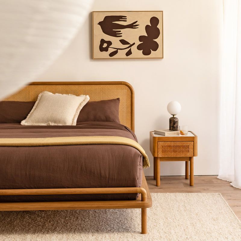 Norah Marble Rattan Bedside Table