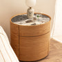 Elle Oval Natural Stone Bedside Table - Ocean Storm Marble / Oak