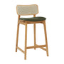 Flair Rattan Leather Bar Stool - Olive Green / Oak