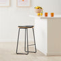 Hendrix Leather Bar Stool - Oak, Black Leather / Black
