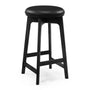 Santino Leather Swivel Counter Stool - Black / Black Oak