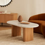 Noir Oval Coffee Table (Marble) - Oak / 120cm