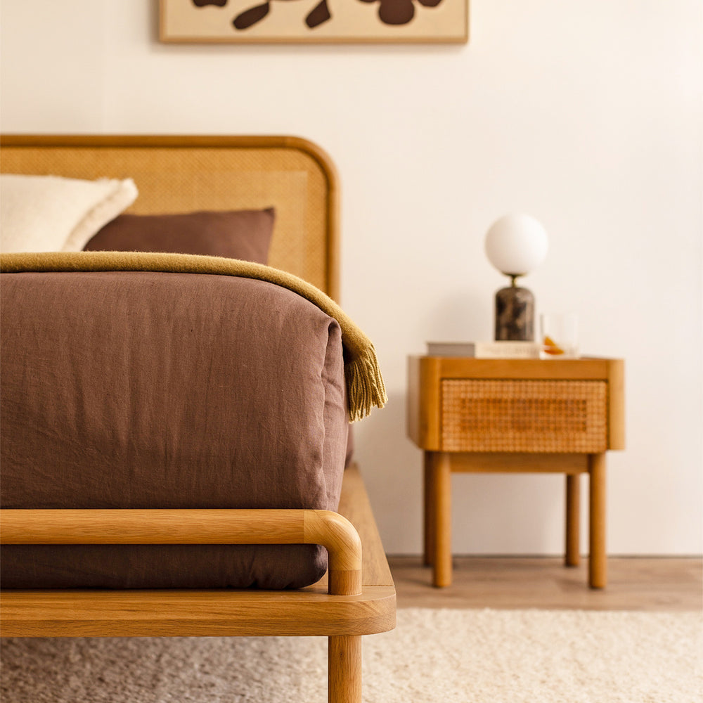 Norah Rattan Double Bed (Oak)